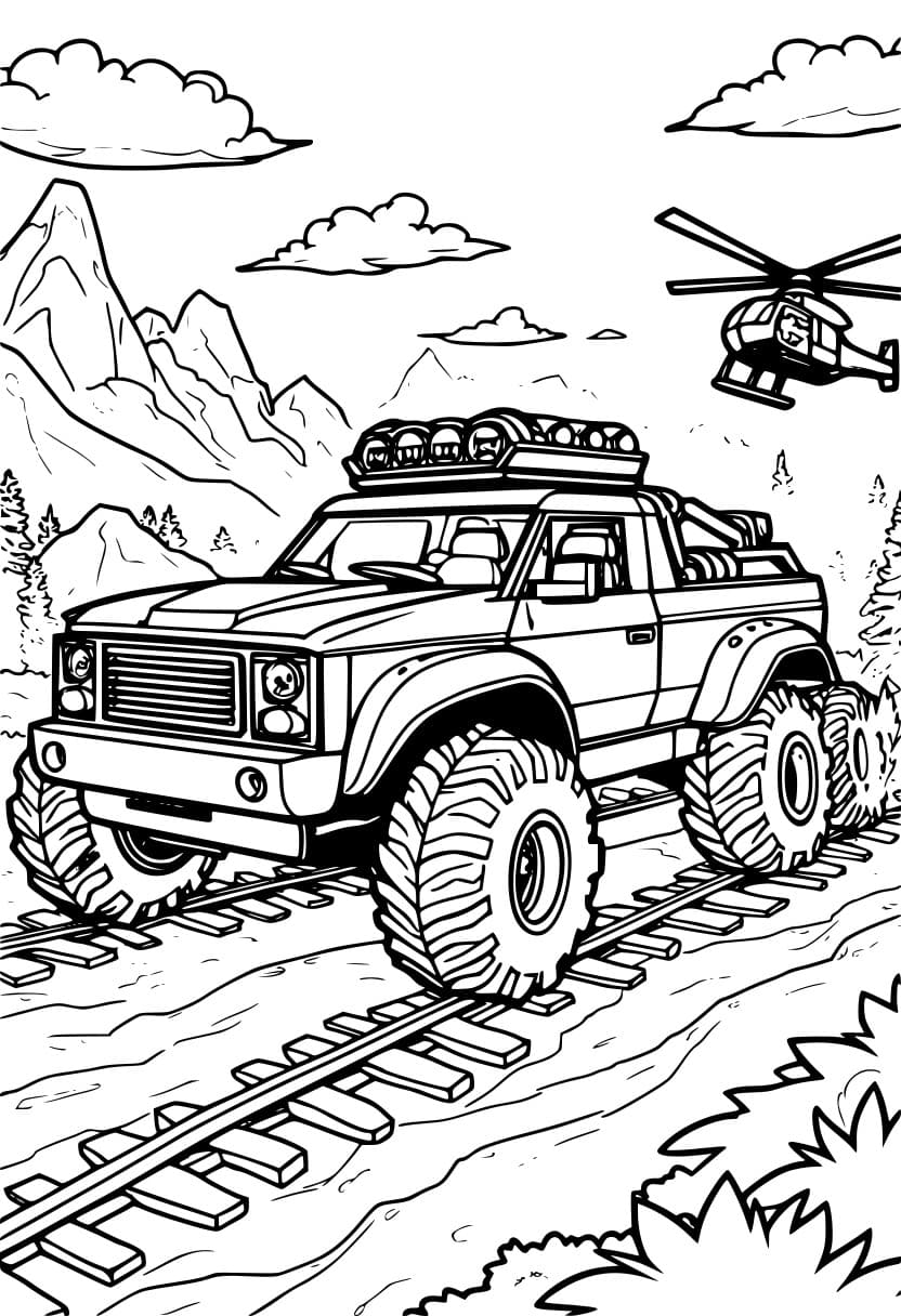 Coloring page of creative Lego hybrid vehicles.